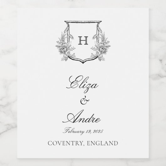 Elegantes Monogramm Schwarz/Weiß Weinetikett (Einzelnes Label)