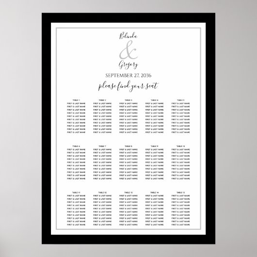 Elegantes Monogramm Schwarz-weißer Hochzeitsstift Poster (Vorne)