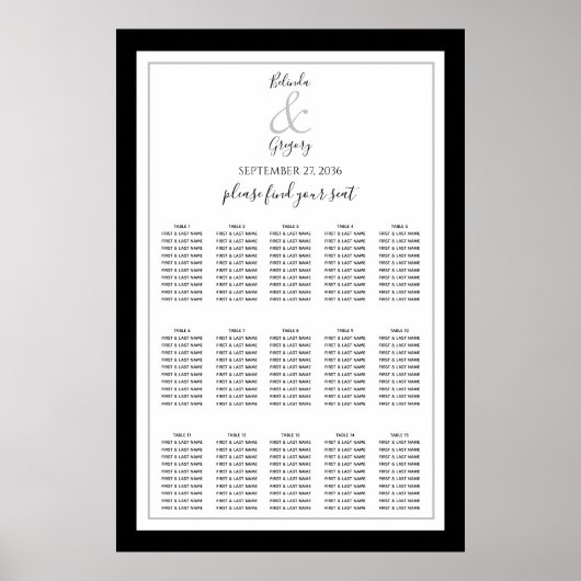Elegantes Monogramm Schwarz-weißer Hochzeitsstift Poster (Vorne)