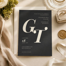 Elegantes Monogramm | Schwarze Elfenbein-Hochzeit