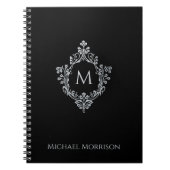 Elegantes Monogramm Schwarze Imitat Silver Vintage Notizblock (Vorderseite)