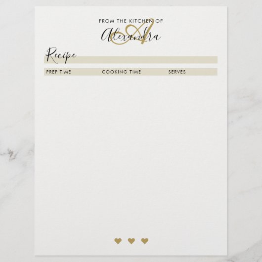 Elegantes Monogramm Schwarzes Gold Einfaches Rezep (Vorderseite)