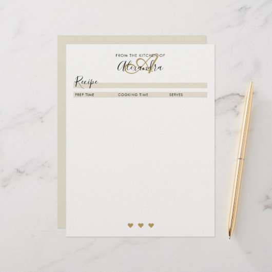 Elegantes Monogramm Schwarzes Gold Einfaches Rezep (Vorderseite/Rückseite Beispiel)