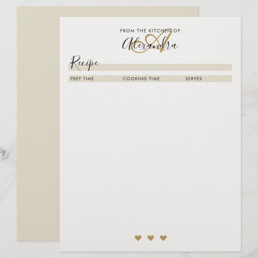 Elegantes Monogramm Schwarzes Gold Einfaches Rezep (Vorne/Hinten)