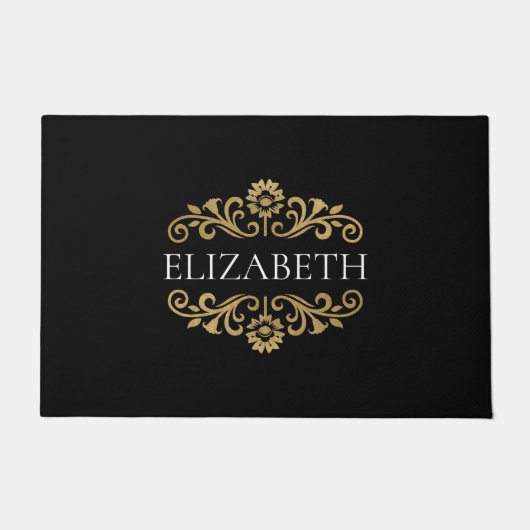 Elegantes Monogramm schwarzes Gold Fußmatte (Vorderseite)
