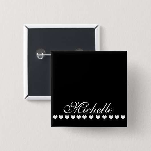 Elegantes Monogramm Schwarzes und Weiß Herz Button (Vorne & Hinten)