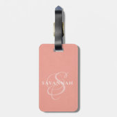 Elegantes Monogramm-Script Blushrosa Süßes Leder Gepäckanhänger (Rückseite vertikal)