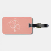 Elegantes Monogramm-Script Blushrosa Süßes Leder Gepäckanhänger (Rückseite horizontal)