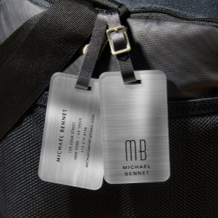 Elegantes Monogramm Silbergrau Gepäckanhänger