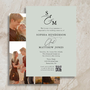 Elegantes Monogramm-Skript für 4 Fotos Hochzeit Einladung