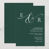 Elegantes Monogramm-Skript Smaragdgrüne Hochzeit Einladung (Vorne/Hinten)