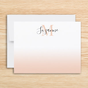 Elegantes Monogramm Soft Peach Ombre Mitteilungskarte