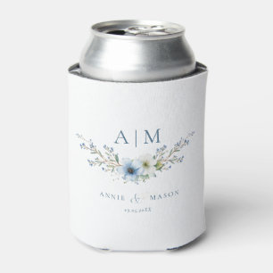 Elegantes Monogramm Staubblau-Hochzeit Dosenkühler