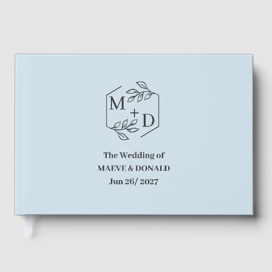 Elegantes Monogramm staubblau Initialen Hochzeit Gästebuch (Vorderseite)