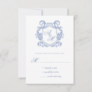 Elegantes Monogramm Staubblau Wappen Hochzeit RSVP Karte
