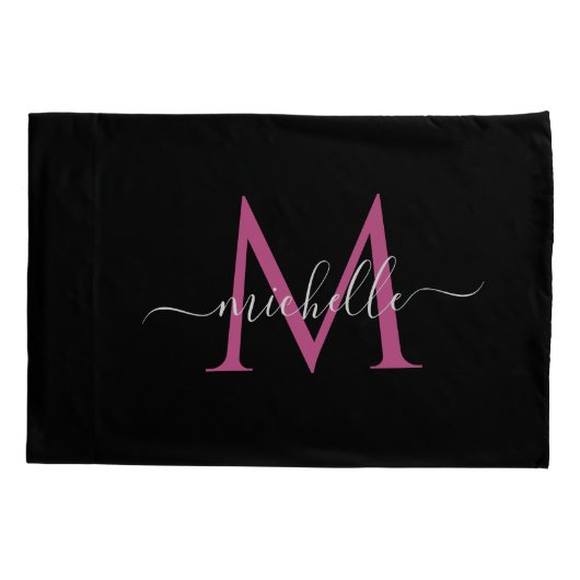 elegantes Monogramm-Stilmittel schwarz Kissenbezug (Rückseite)