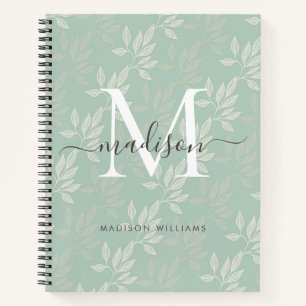 Elegantes Monogramm Teal Botanische Blätter Weibli Notizblock