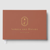 Elegantes Monogramm Terracotta Hochzeitsdatum Gästebuch (Vorderseite)