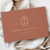 Elegantes Monogramm Terracotta Hochzeitsdatum Gästebuch