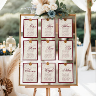 Elegantes Monogramm Tiefrotes Tisch Sitzordnung Tischnummer