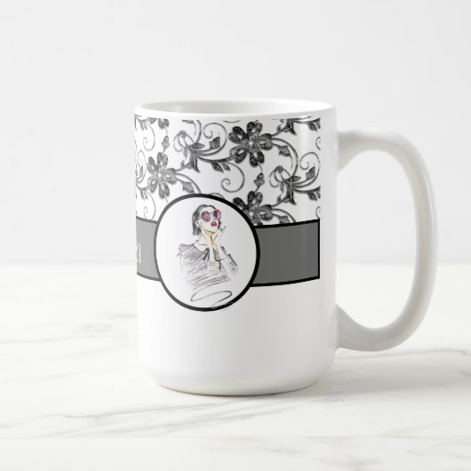 Elegantes Monogramm- und Blumenmuster Kaffeetasse (Rechts)
