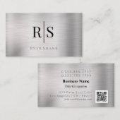 Elegantes Monogramm und Name, QR-Code, gebürstetes Visitenkarte (Vorne/Hinten)