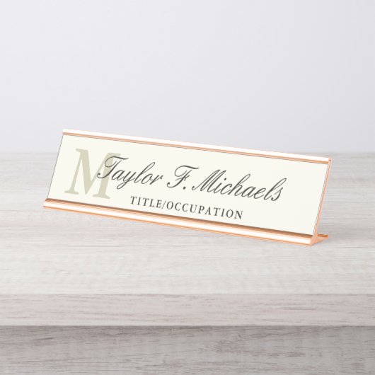 Elegantes Monogramm und Name Schreibtischnamensplakette (Vorderseite )