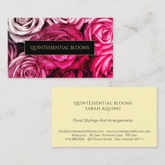 Elegantes Monogramm und rosa Rosen Florist Visitenkarte (Vorne/Hinten)