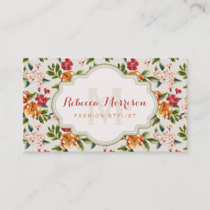 Elegantes Monogramm Vintage viktorianische Blumen Visitenkarte