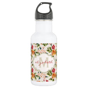 Elegantes Monogramm Vintage viktorianisches Blumen Edelstahlflasche