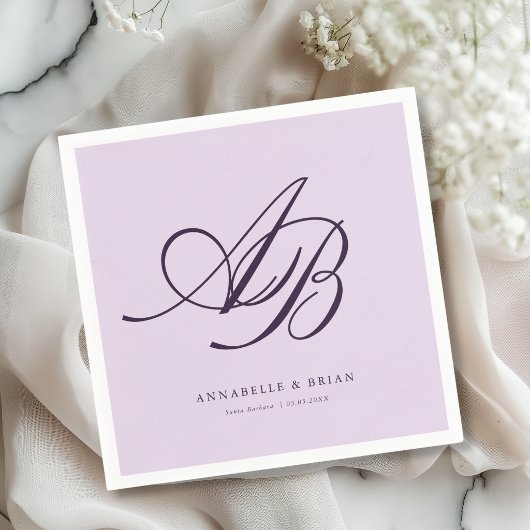 Elegantes Monogramm Violette Hochzeit  Serviette