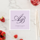 Elegantes Monogramm Violette Hochzeit  Serviette (Beispiel)
