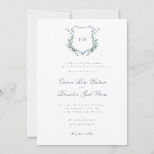 Elegantes Monogramm-Wappen Einladung (Vorderseite)