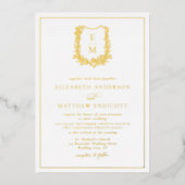 Elegantes Monogramm-Wappen Hochzeit Gold Folieneinladung (Vorderseite)