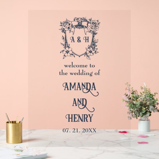 Elegantes Monogramm-Wappen Hochzeitszeichen Acrylschild (Hochzeit)