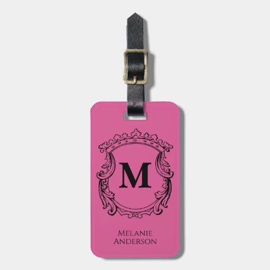 Elegantes Monogramm-Wappen in Rosa Gepäckanhänger (Vorderseite vertikal)