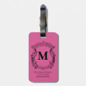 Elegantes Monogramm-Wappen in Rosa Gepäckanhänger (Rückseite vertikal)