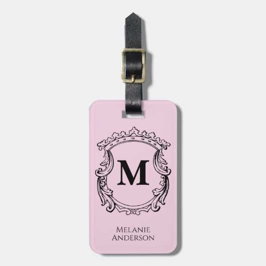 Elegantes Monogramm-Wappen in Rosa Gepäckanhänger (Vorderseite vertikal)
