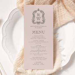 Elegantes Monogramm-Wappen Rosé Hochzeit Menükarte