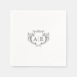 Elegantes Monogramm Wappen Schwarz-Weiß-Hochzeit Serviette