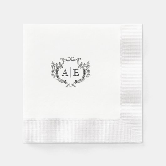 Elegantes Monogramm Wappen Schwarz-Weiß-Hochzeit Serviette (Vorderseite)