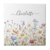 Elegantes Monogramm Wasserfarbe Bunte Wildblume Fliese (Vorderseite)