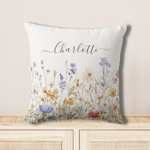 Elegantes Monogramm Wasserfarbe Bunte Wildblume Kissen