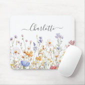 Elegantes Monogramm Wasserfarbe Bunte Wildblume Mousepad (Mit Mouse)