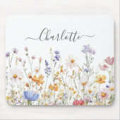 Elegantes Monogramm Wasserfarbe Bunte Wildblume Mousepad (Vorne)