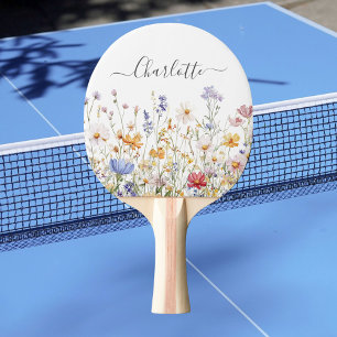 Elegantes Monogramm Wasserfarbe Bunte Wildblume Tischtennis Schläger