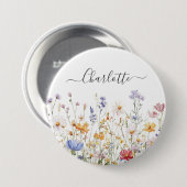 Elegantes Monogramm Wasserfarbe Farbige Wildblume Button (Vorne & Hinten)
