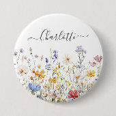 Elegantes Monogramm Wasserfarbe Farbige Wildblume Button (Vorderseite)