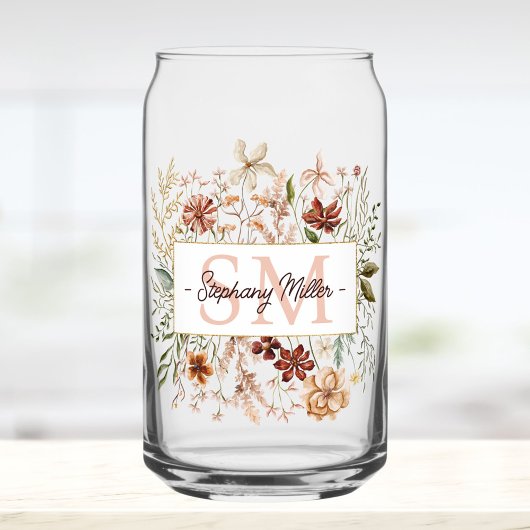 Elegantes Monogramm Wasserfarbe Herbst Wildblumen  Dosenglas