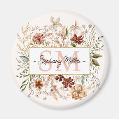 Elegantes Monogramm Wasserfarbe Herbst Wildblumen  Magnet (Vorne)